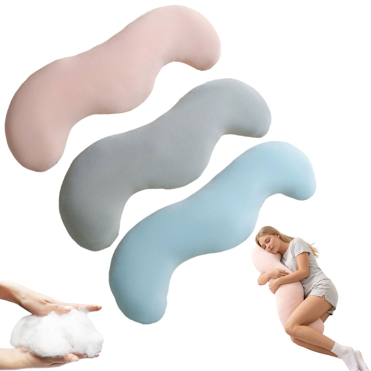 Body Pillow Double Pillow Ergonomic Body Pillow Full Body Support Pillow For Arms Hips & Knees Soft Pillowcase 12x18