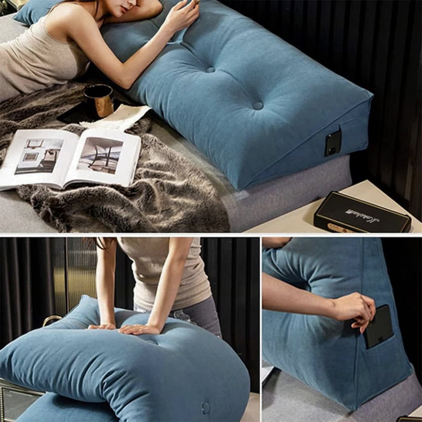 Slumblr® Large Triangle Headboard Pillow Ergonomic Wedge Backrest