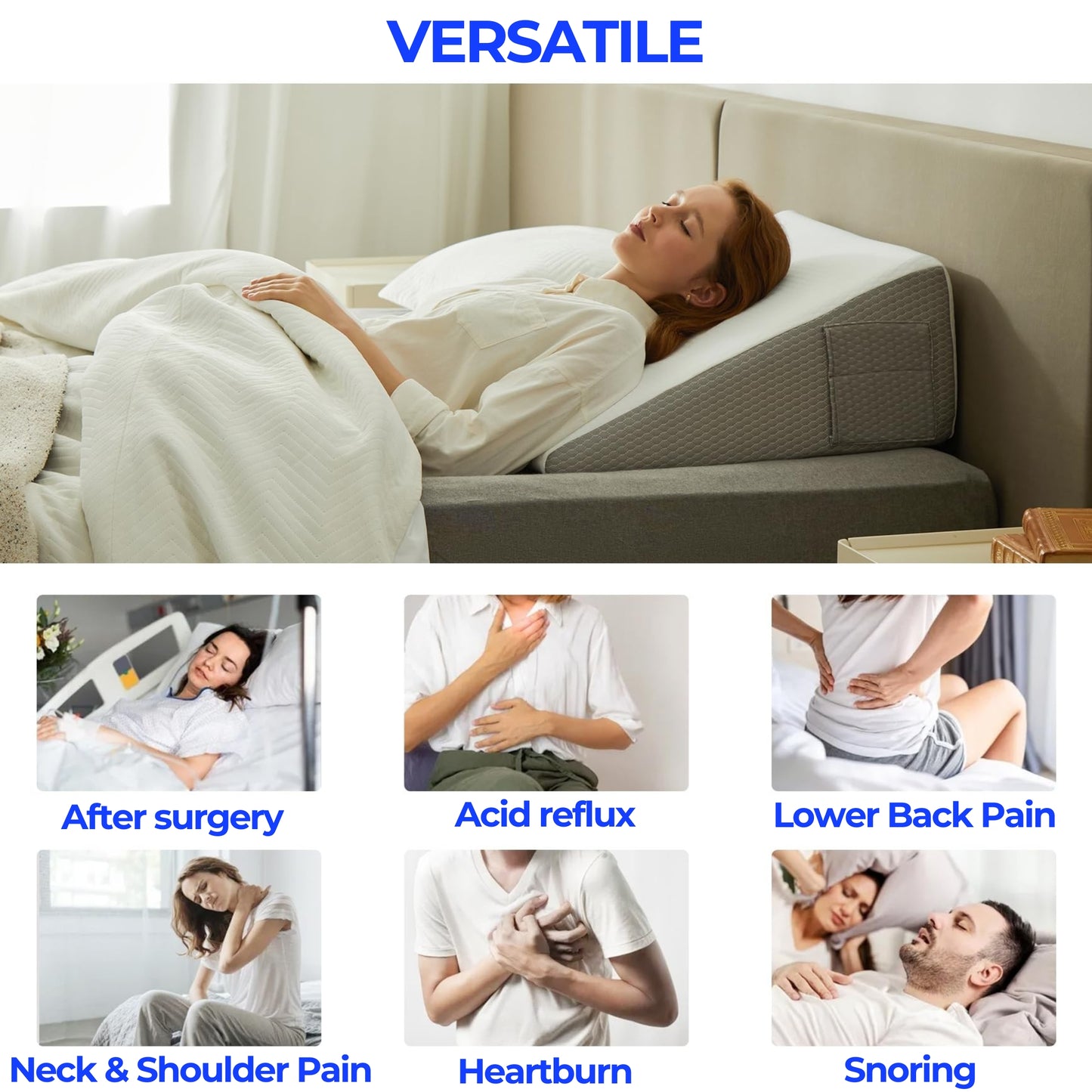 Ergonomic Wedge Pillow — Memory Foam Support for GERD, Acid Reflux and Better Sleep