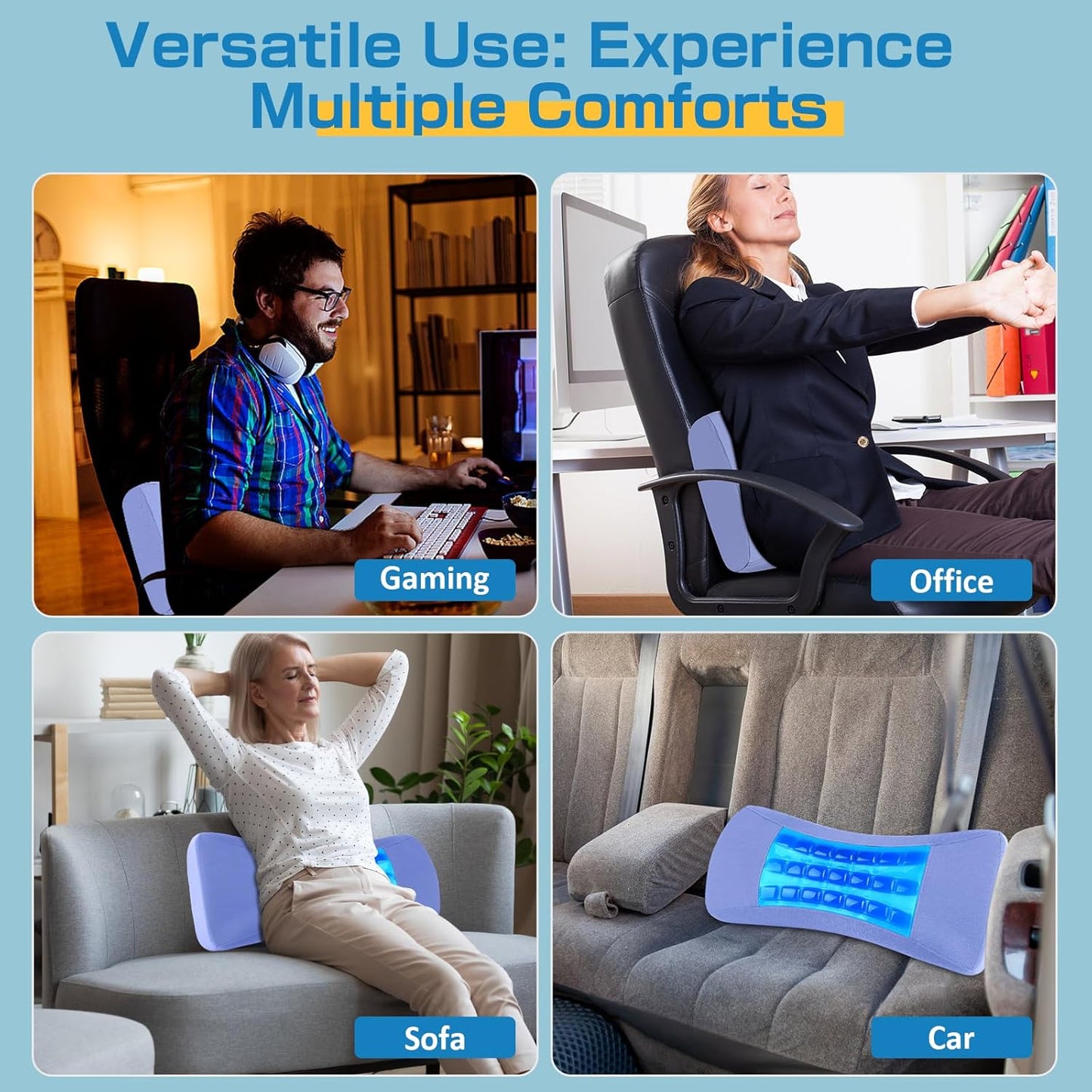 Lumbar Support Pillow for Back Pain Relief Memory Foam Comfort for Restful Sleep