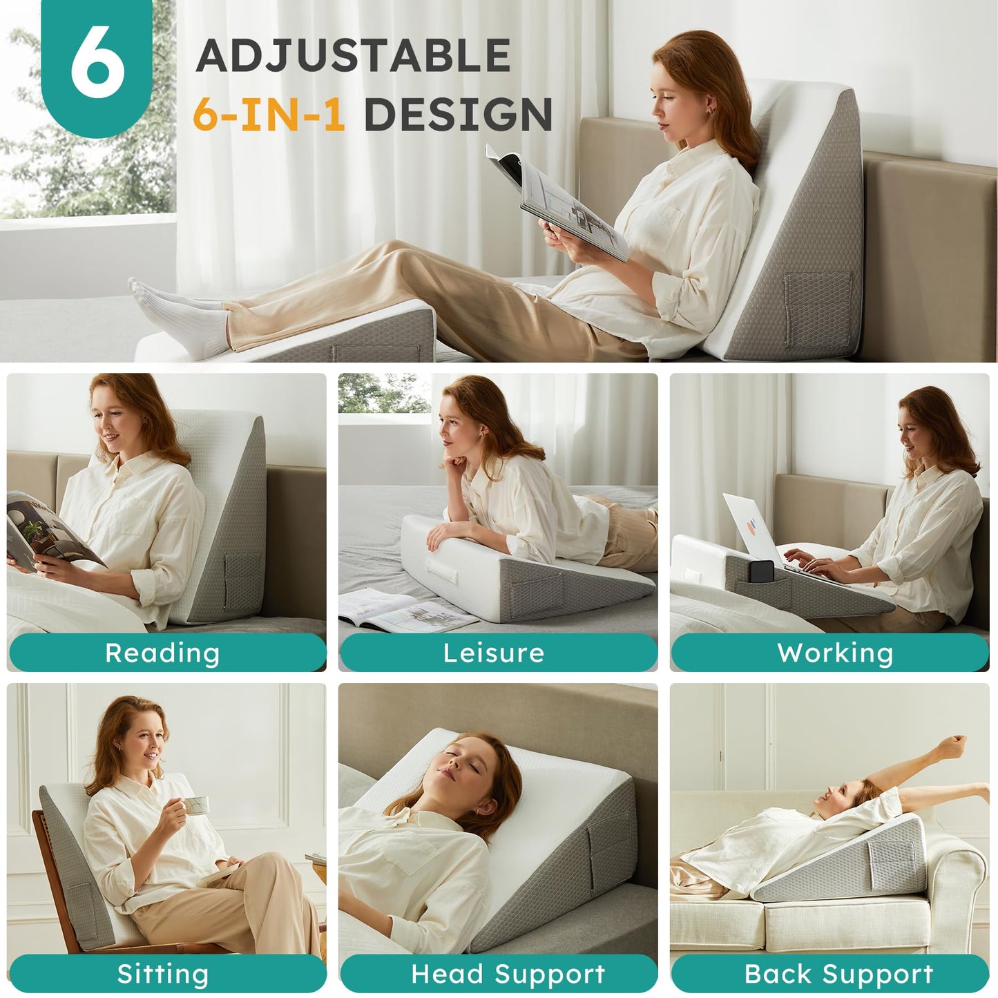 Ergonomic Wedge Pillow — Memory Foam Support for GERD, Acid Reflux and Better Sleep