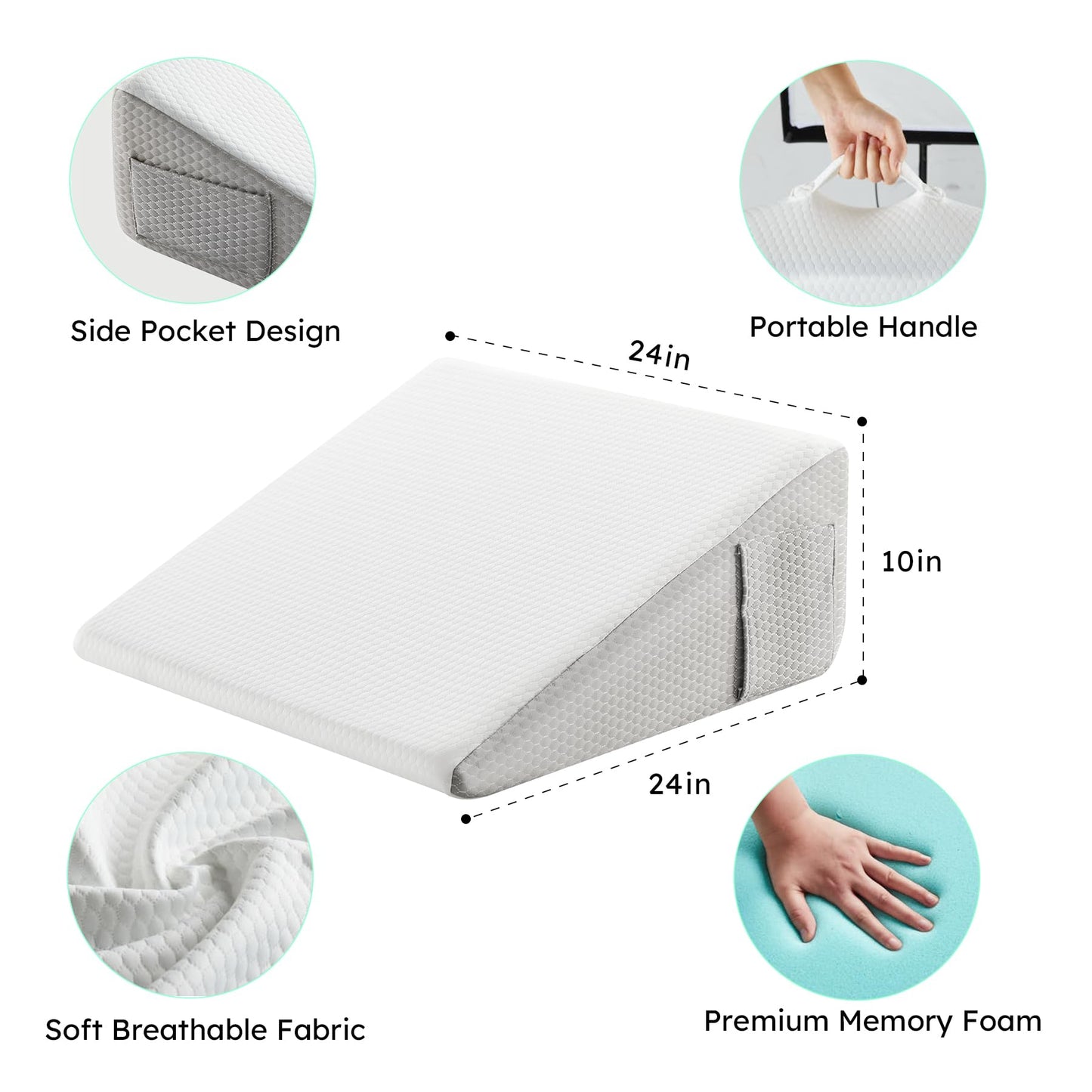 Ergonomic Wedge Pillow — Memory Foam Support for GERD, Acid Reflux and Better Sleep