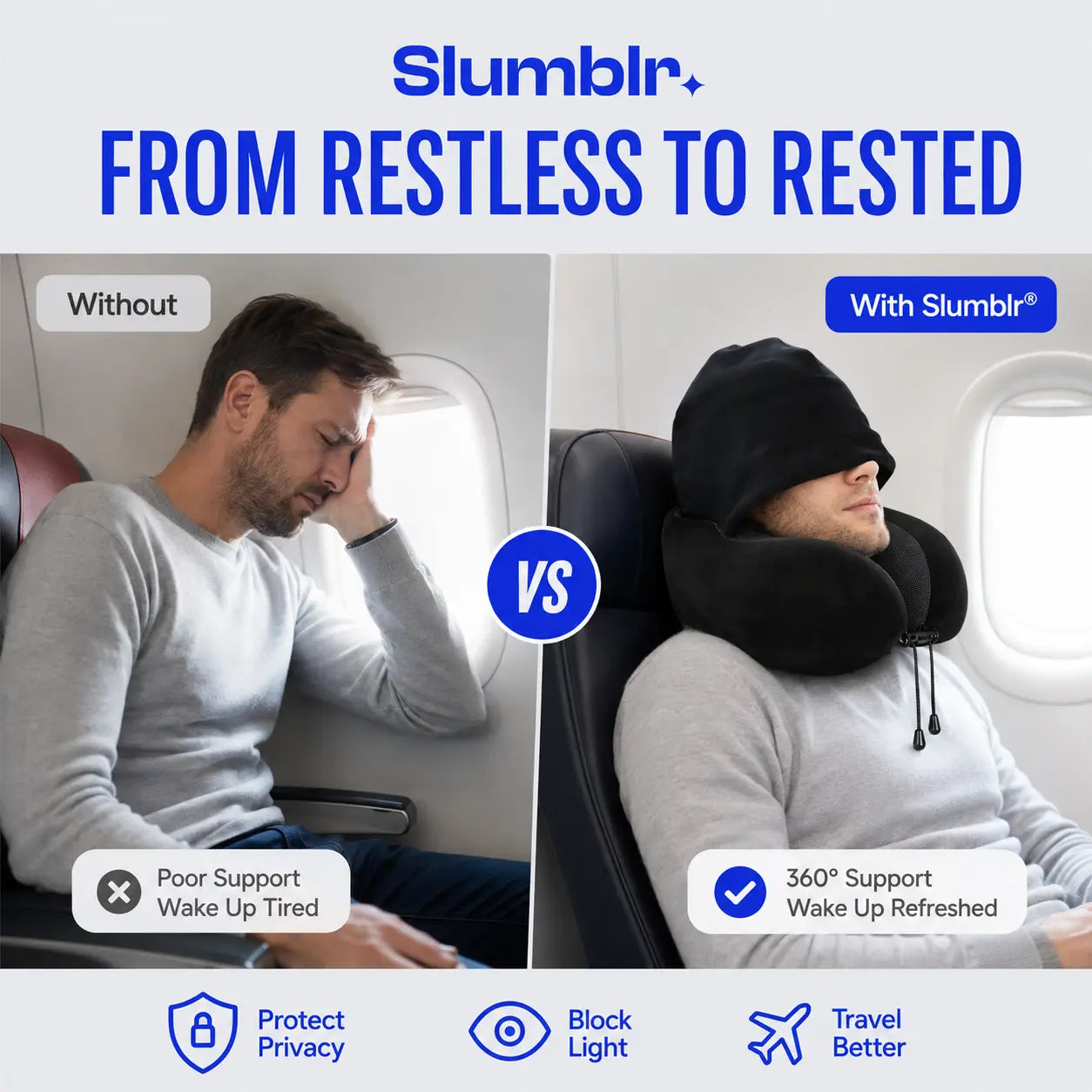 Slumblr® Hooded U-Shaped Travel Pillow