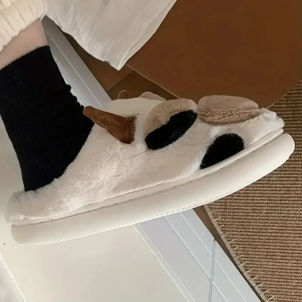 Slumblr® Cartoon Cow Plush Winter Home Slippers Slumblr