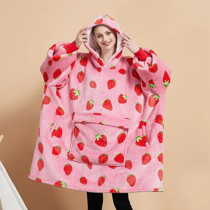 OEM Oversized Hoodie Wearable Blanket Sweatshirt Hoodie Blanket Heating Hooded Blanket with Sleeve for Women Adult and Kids