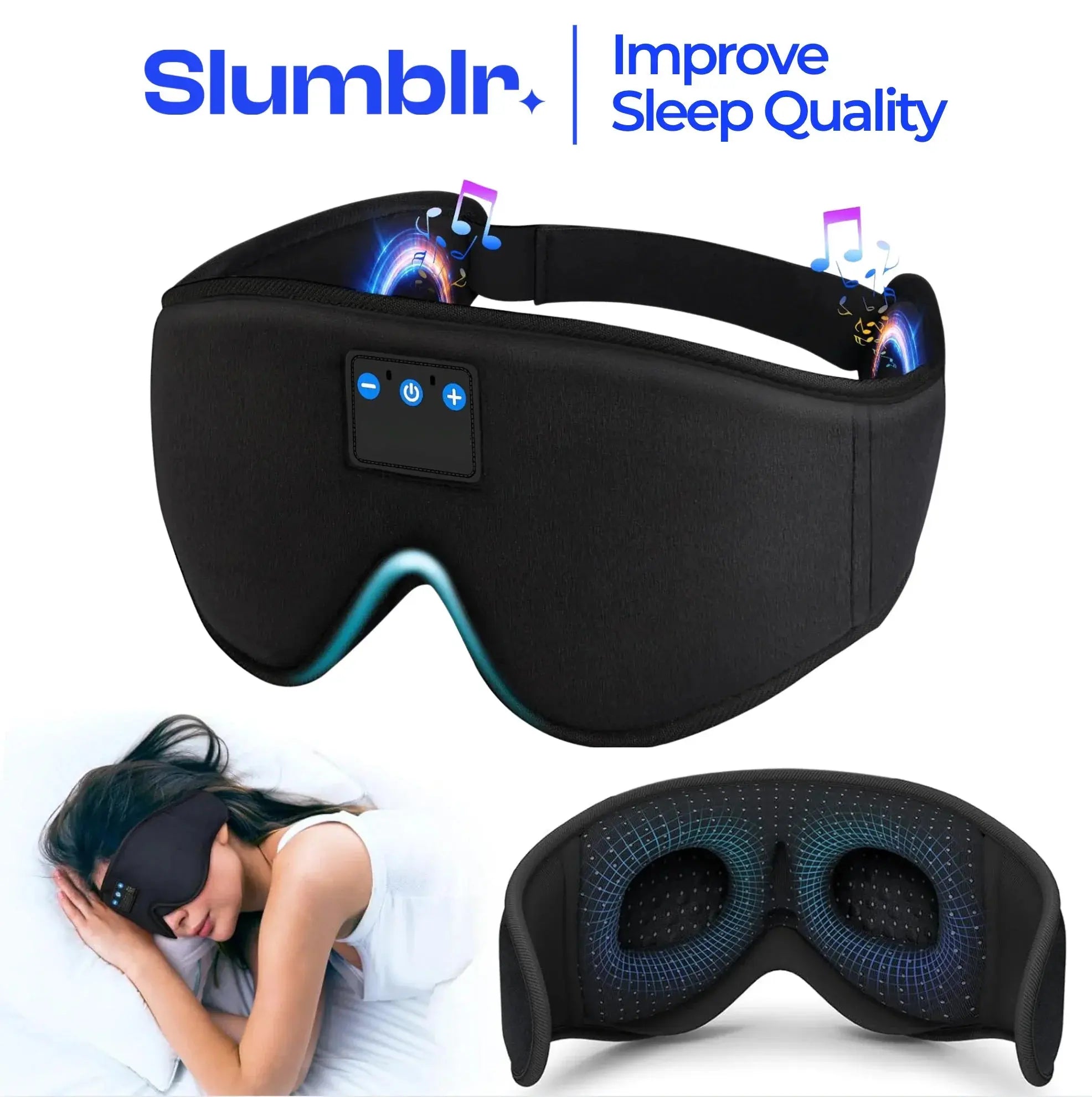 Slumblr® Bluetooth Sleep Mask with Headphones 3D Contoured Design Slumblr