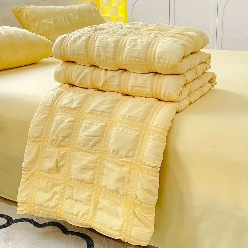 Breathable Light Seersucker Complete Bedding Set Soft All Year Quilt Linens Elegant Ornament For Bedroom Daily Sleep Time