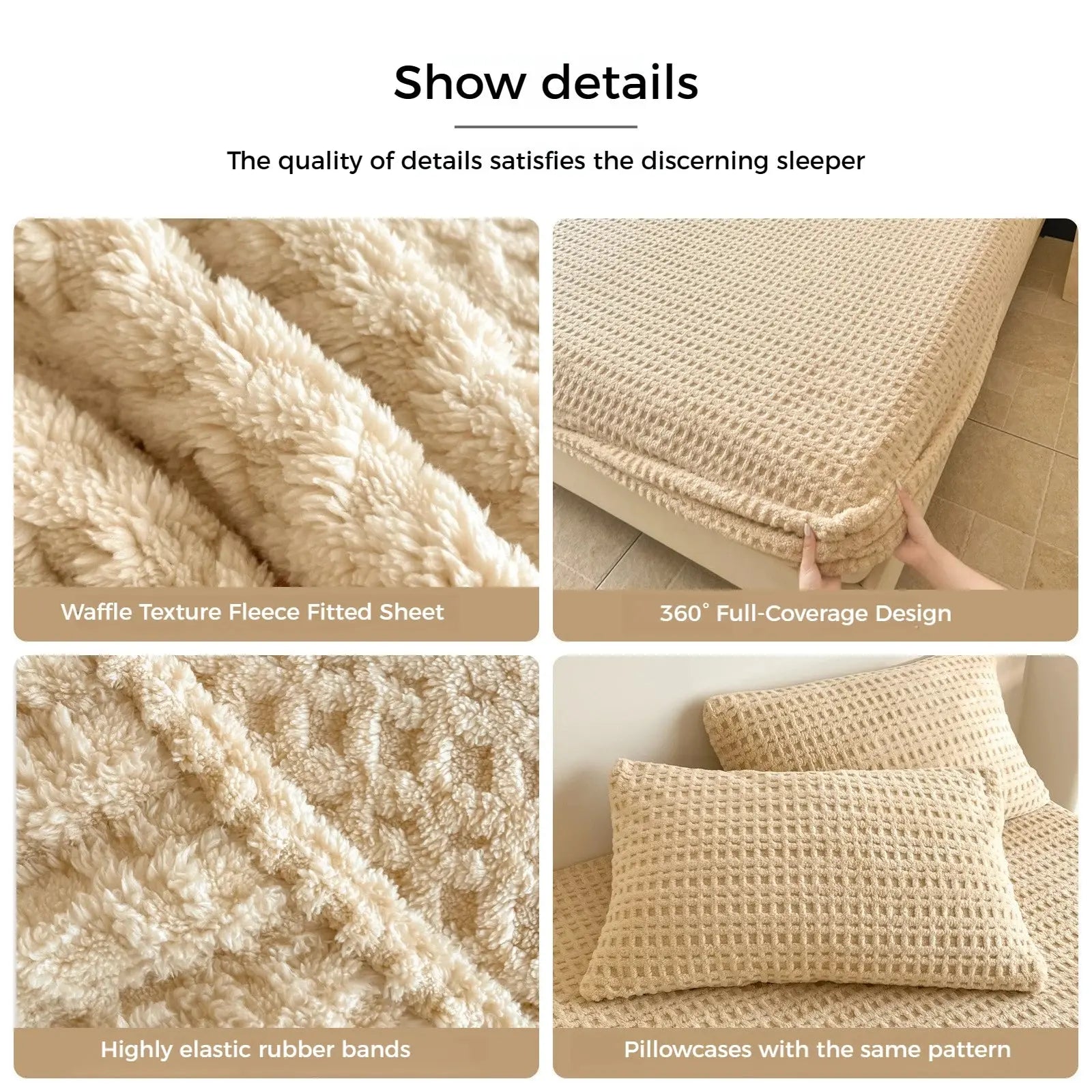 Solid Waffle Texture Fleece Fitted Sheet Autumn Winter Warm Mattress Protector Single Double Size Soft Bed Sheet with Pillowcase