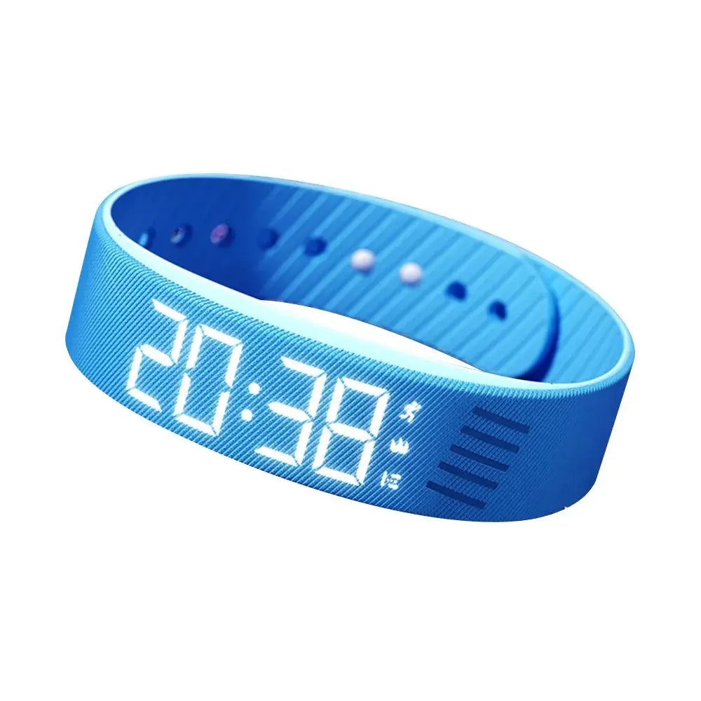 LED Digital Alarm Clock Watch Adjustable Silicone Snooze-proof Alarm Bracelet with Running Pedometer Waterproof Vibrating Alarm