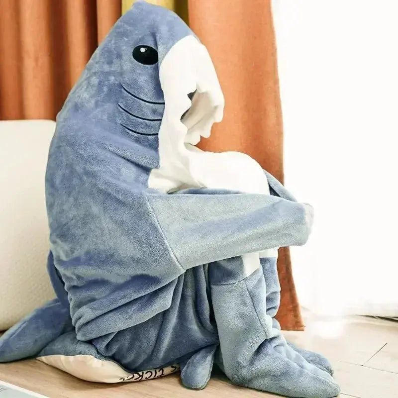 Cartoon Shark Blanket Plaid Women Pajamas Sleeping Bag Robe Shark Blanket Megalodon Gown Adult Homewear Plaid Comfy Bathrobe