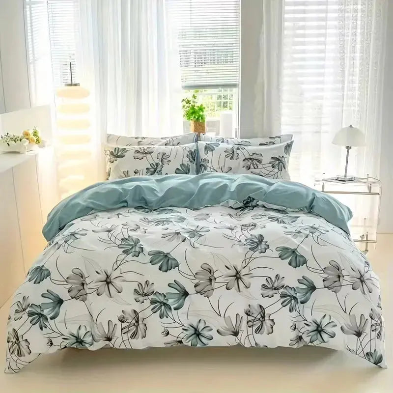 Yalan Printed Three-Piece Quilt Cover Set (1 Quilt Cover + 2 Pillowcases) Super Soft Breathable Fabric, Skin-Friendly, Comfortable, Breathable, Machine Washable, Suitable for All Seasons, Mother's Day Gift, Fresh Pastoral Style