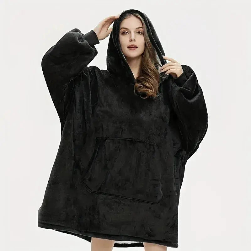 Cozy Oversized Reversible Fleece Hoodie Blanket - Soft Plush Wearable Sweatshirt with Kangaroo Pocket,Oversized Hoodie Blanket
