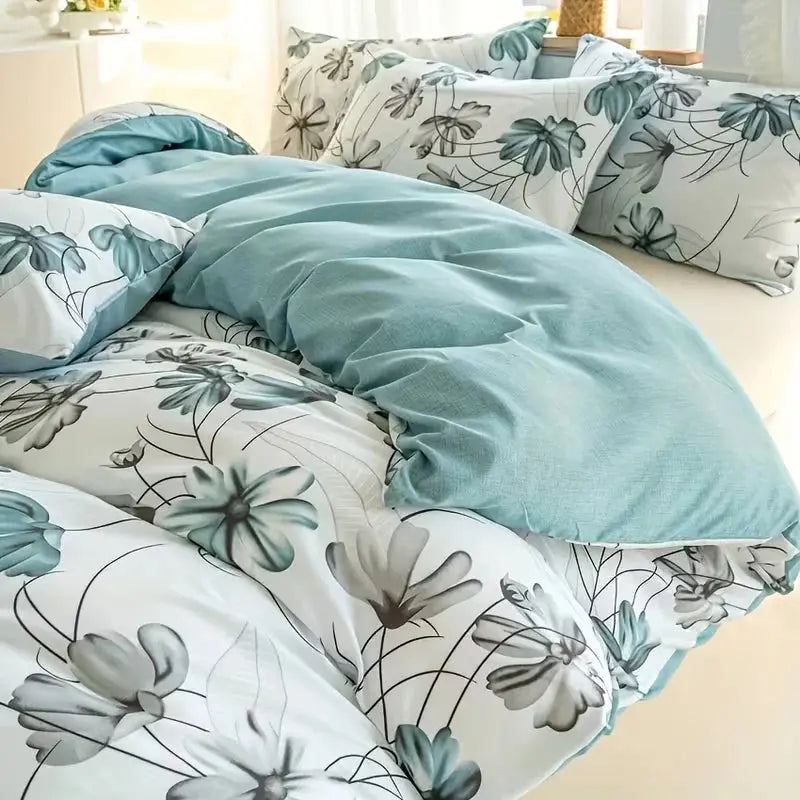 Yalan Printed Three-Piece Quilt Cover Set (1 Quilt Cover + 2 Pillowcases) Super Soft Breathable Fabric, Skin-Friendly, Comfortable, Breathable, Machine Washable, Suitable for All Seasons, Mother's Day Gift, Fresh Pastoral Style