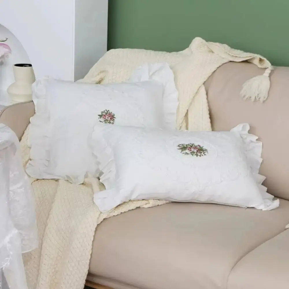 with Lotus Frill French Lace Pillow Cover Washed Material Comfortable Embroidered Cushion Cover Soft Pillow Shell Sofa