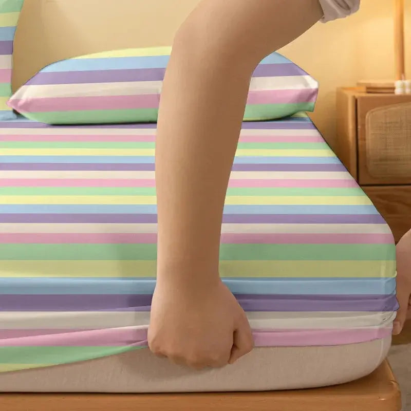 1 Rainbow Bridge Pattern Matte Fitted Sheet, Bedroom Printed Bedcover, Bedding Supplies (excluding pillowcases)