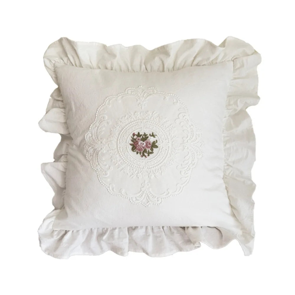 with Lotus Frill French Lace Pillow Cover Washed Material Comfortable Embroidered Cushion Cover Soft Pillow Shell Sofa