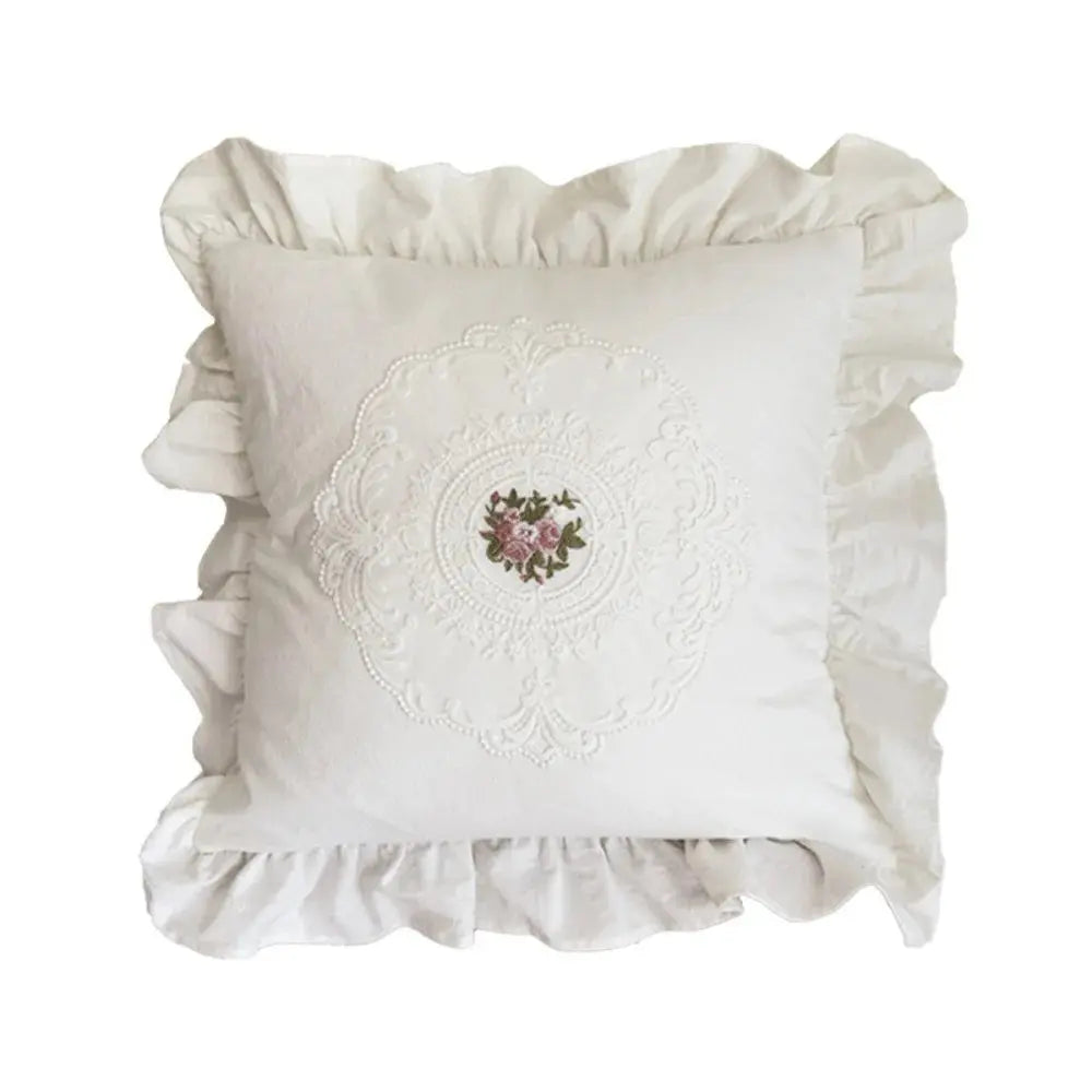 with Lotus Frill French Lace Pillow Cover Washed Material Comfortable Embroidered Cushion Cover Soft Pillow Shell Sofa