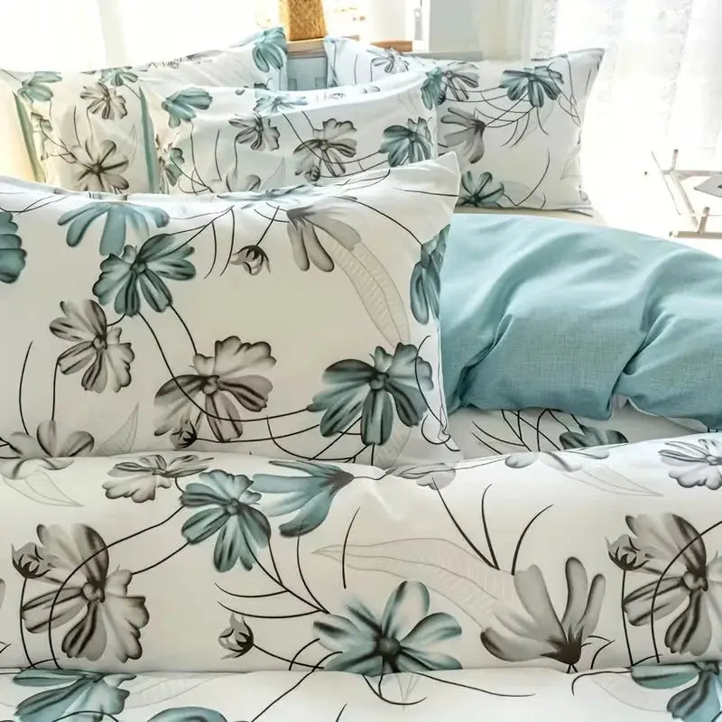 Yalan Printed Three-Piece Quilt Cover Set (1 Quilt Cover + 2 Pillowcases) Super Soft Breathable Fabric, Skin-Friendly, Comfortable, Breathable, Machine Washable, Suitable for All Seasons, Mother's Day Gift, Fresh Pastoral Style