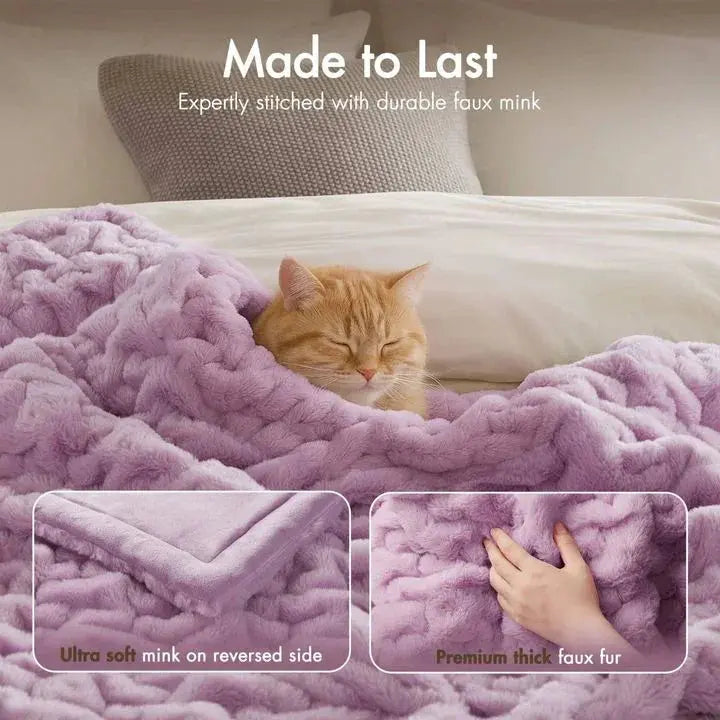 1 PC Purple 50x60 Ruched Faux Fur Throw Blanket