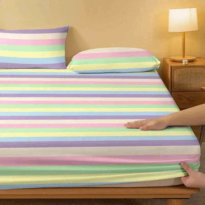 1 Rainbow Bridge Pattern Matte Fitted Sheet, Bedroom Printed Bedcover, Bedding Supplies (excluding pillowcases)