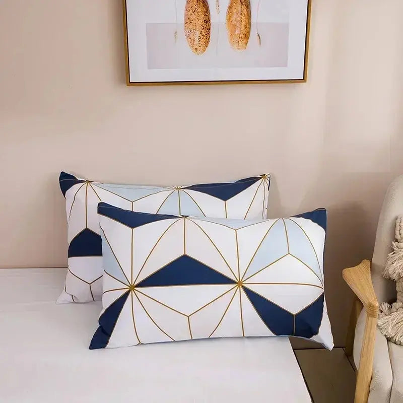 Brushed Print Blue Golden Diamond Duvet Cover Set Geometric Pattern Bedding Set for Hotels Schools Bedroom Soft Comforter Cover