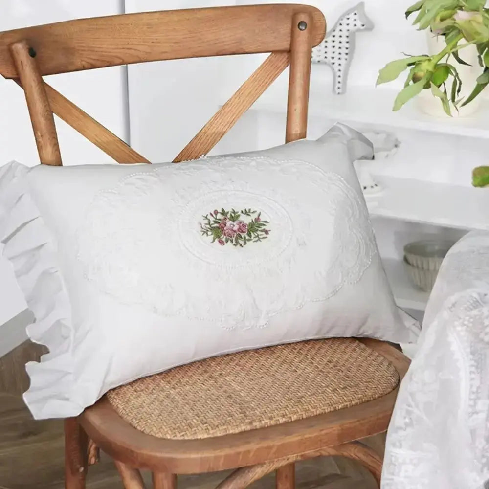 with Lotus Frill French Lace Pillow Cover Washed Material Comfortable Embroidered Cushion Cover Soft Pillow Shell Sofa