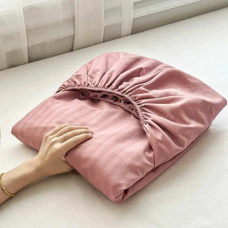 High Quality Striped Embossed Fitted Sheet 1Pc- Microfiber Soft Touch,Breathable Wrinkle Free Anti-Slip, Solid Color Multi-Sizes