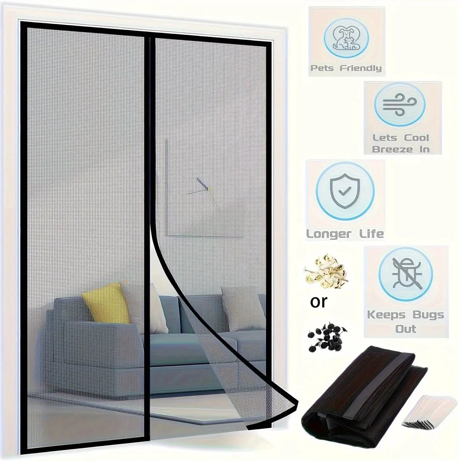 Magnetic Door Curtain Automatic Mosquito Closing Door Screen Net Anti Bug Fly Insect Partition Curtain Mesh Summer Indoor Tools