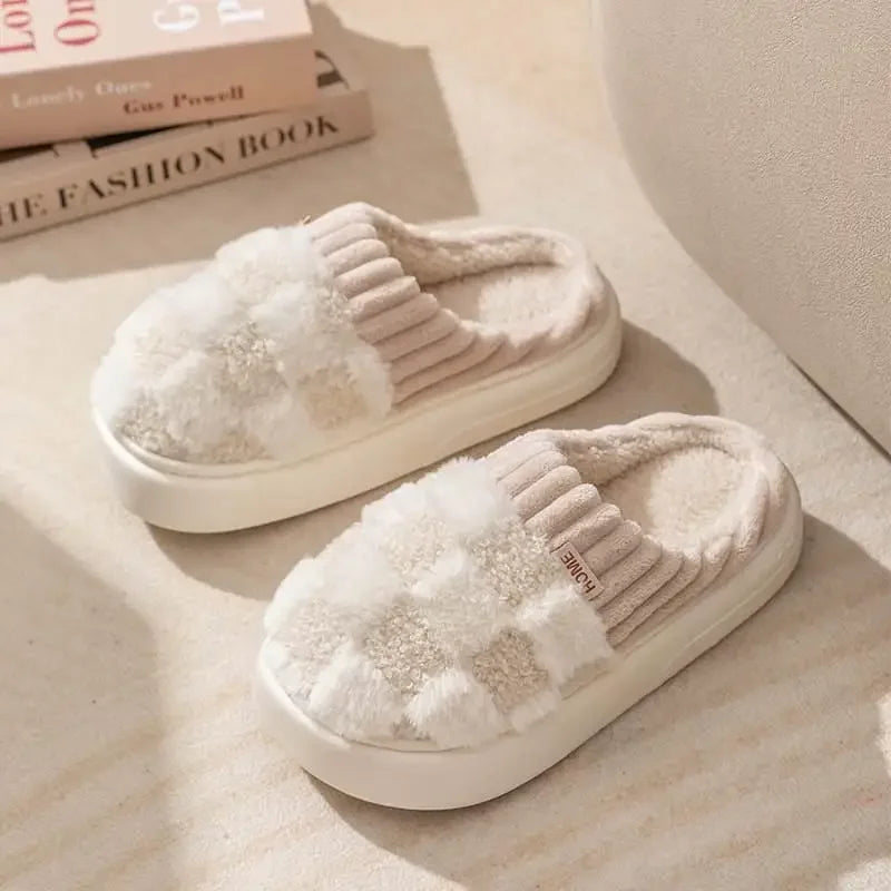 Cotton slippers for women spring autumn winter indoor anti slip home warm home winter fur plush couple men