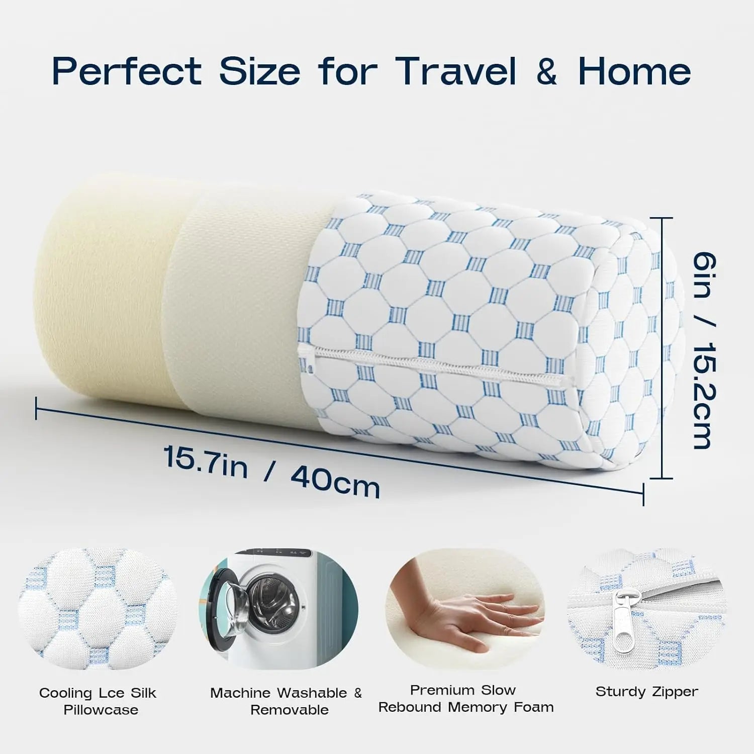 Memory Foam Neck Roll Pillow for Sleeping & Neck Support - 15.7x6x6 Inch Cooling Bolster Pillow