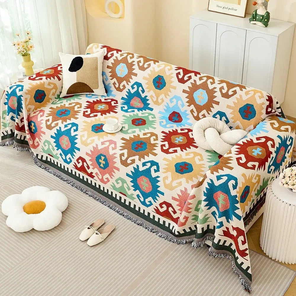 Sofa Towel with Full Coverage Ins Cream Wind Cotton Yarn Camping Blanket Sofa Cushion Cover All Season Universal All Inclusive