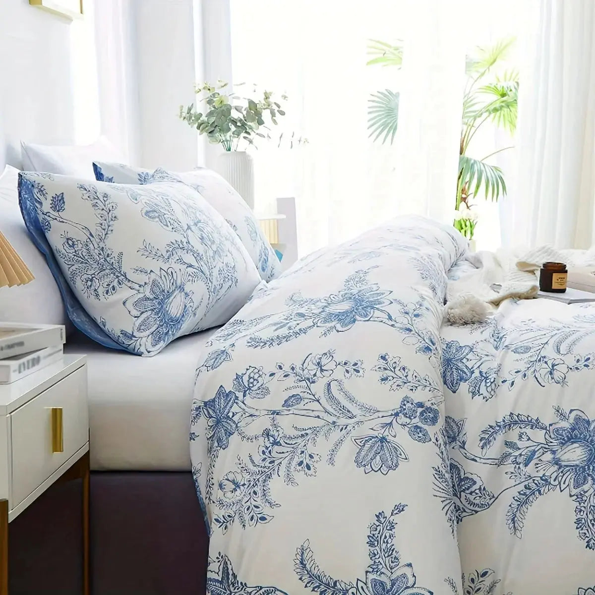 3pcs Deere's Song Blue Quilt Cover Set Three-piece set, soft and comfortable, bedding,100% polyester fiber material