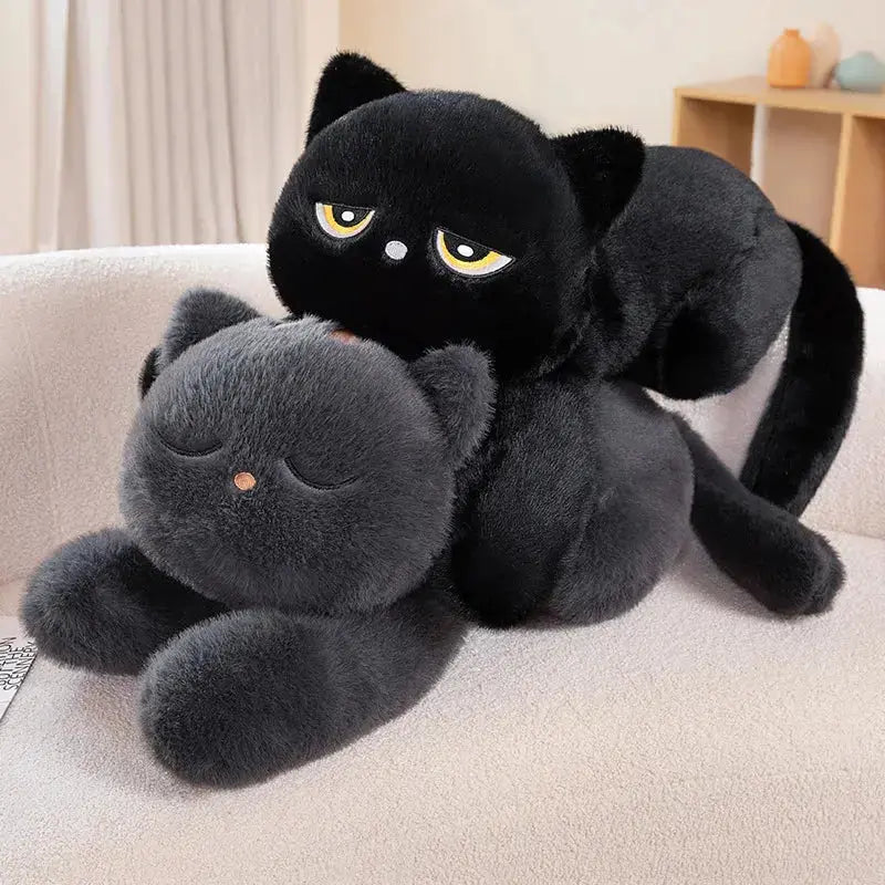 60/90cm Black Cat Plush Pillow Soft Stuffed Lying Cat Cushion Cute Sleeping Cat Design Lovely Birthday Gift Idea for Cat Lovers