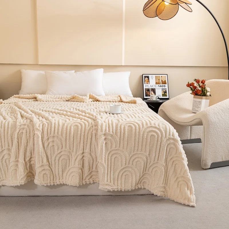 2025 Winter Plush Sofa Bed Blanket BedSheet Solid Color Roman Column Pattern Jacquard Multifunctional Blanket Home Nap Blanket