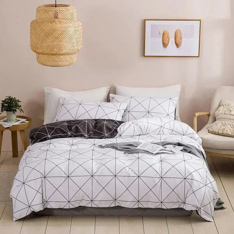 Brushed Print Blue Golden Diamond Duvet Cover Set Geometric Pattern Bedding Set for Hotels Schools Bedroom Soft Comforter Cover