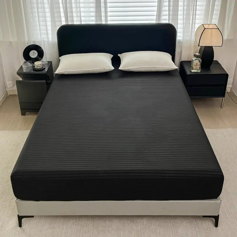 High Quality Striped Embossed Fitted Sheet 1Pc- Microfiber Soft Touch,Breathable Wrinkle Free Anti-Slip, Solid Color Multi-Sizes