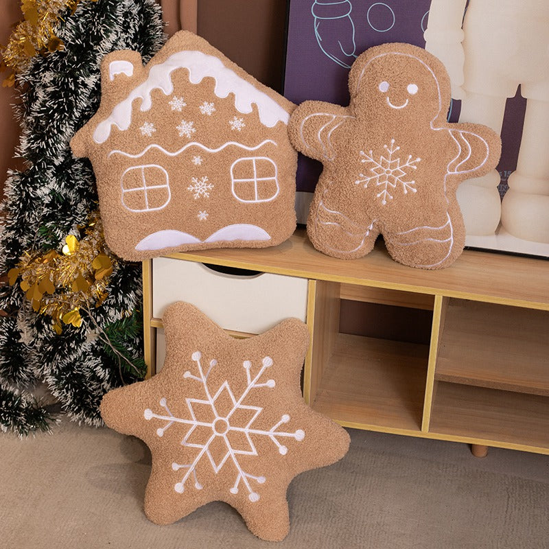 36CM Christmas Gingerbread Man Snowflake House Plush Pillow Toys Biscuit Peluche Stuffed Cookie Soft Doll Room Decoration Gifts