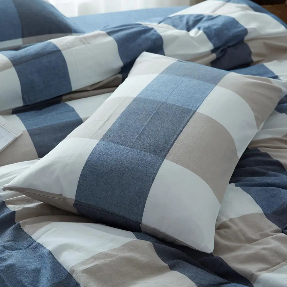 Slumblr® White Grid Washed Cotton Duvet Cover Set Slumblr
