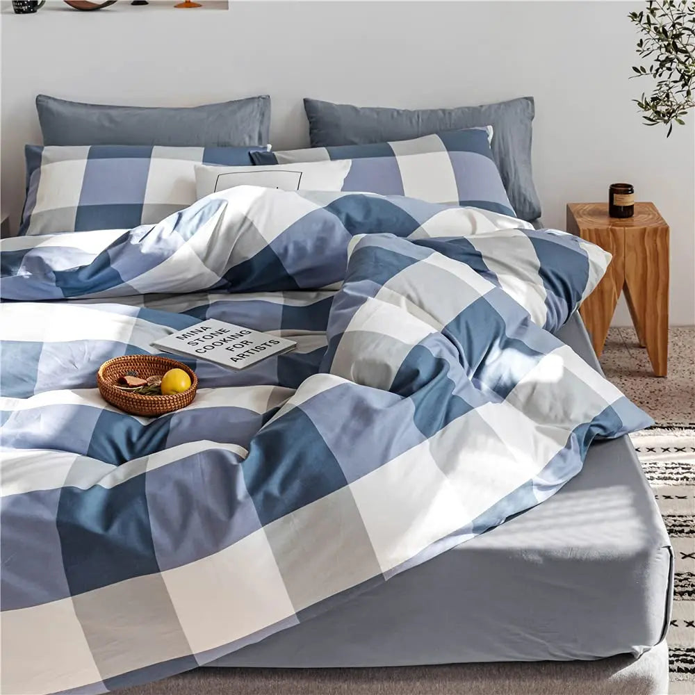 Slumblr® White Grid Washed Cotton Duvet Cover Set Slumblr