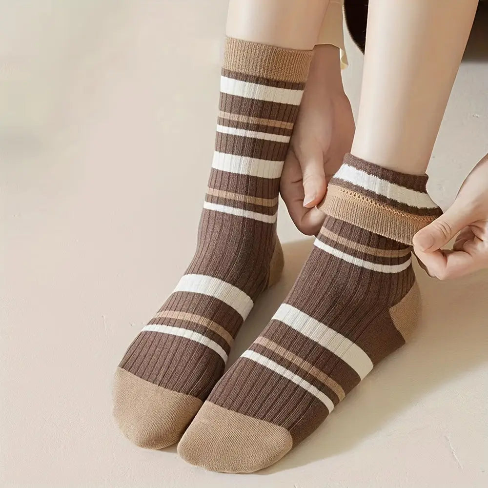 Slumblr® Brown Striped Crew Socks (5 Pairs) Slumblr
