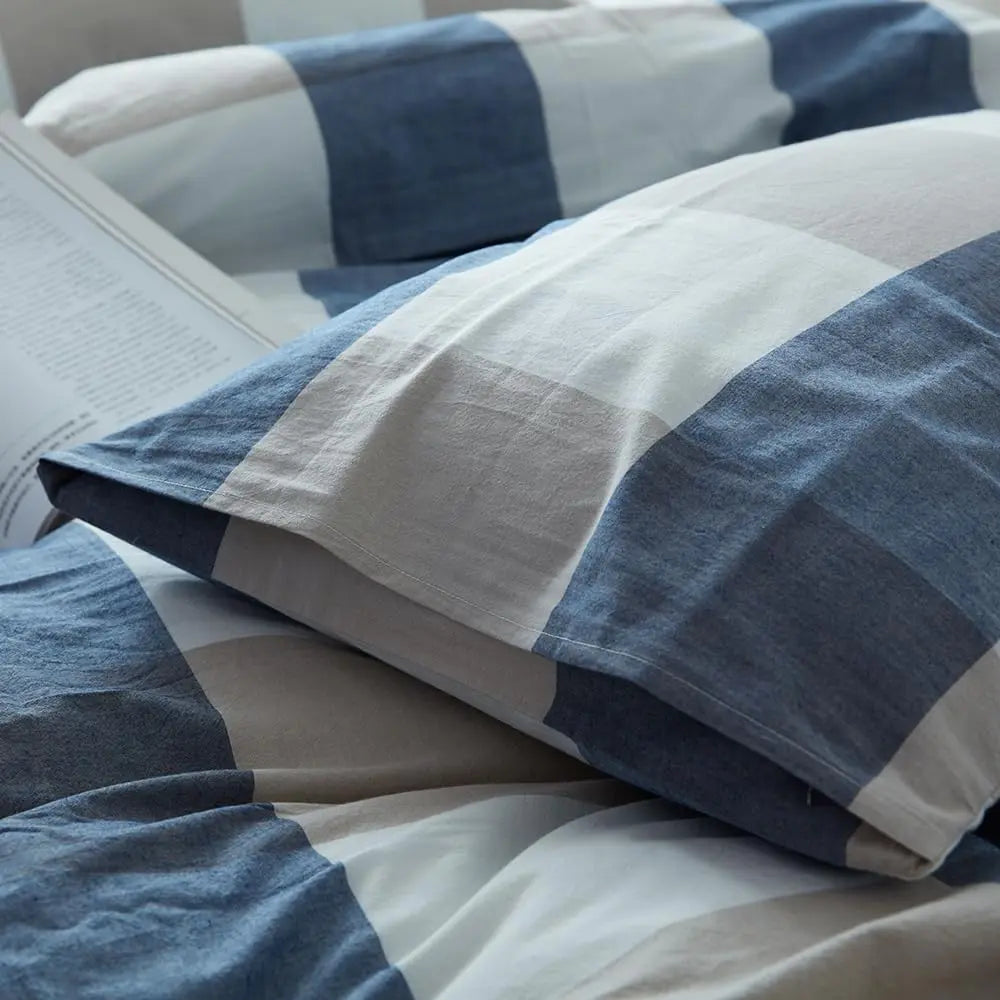 Slumblr® White Grid Washed Cotton Duvet Cover Set Slumblr