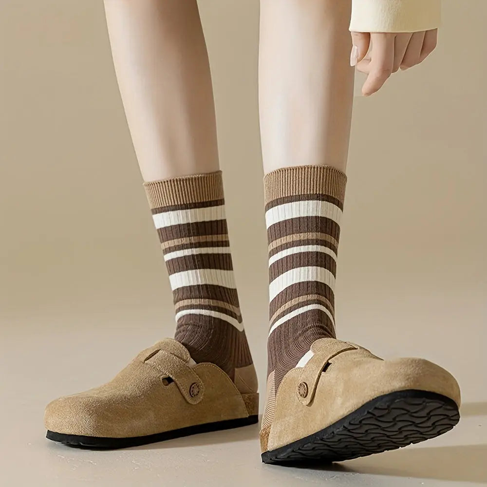 Slumblr® Brown Striped Crew Socks (5 Pairs) Slumblr