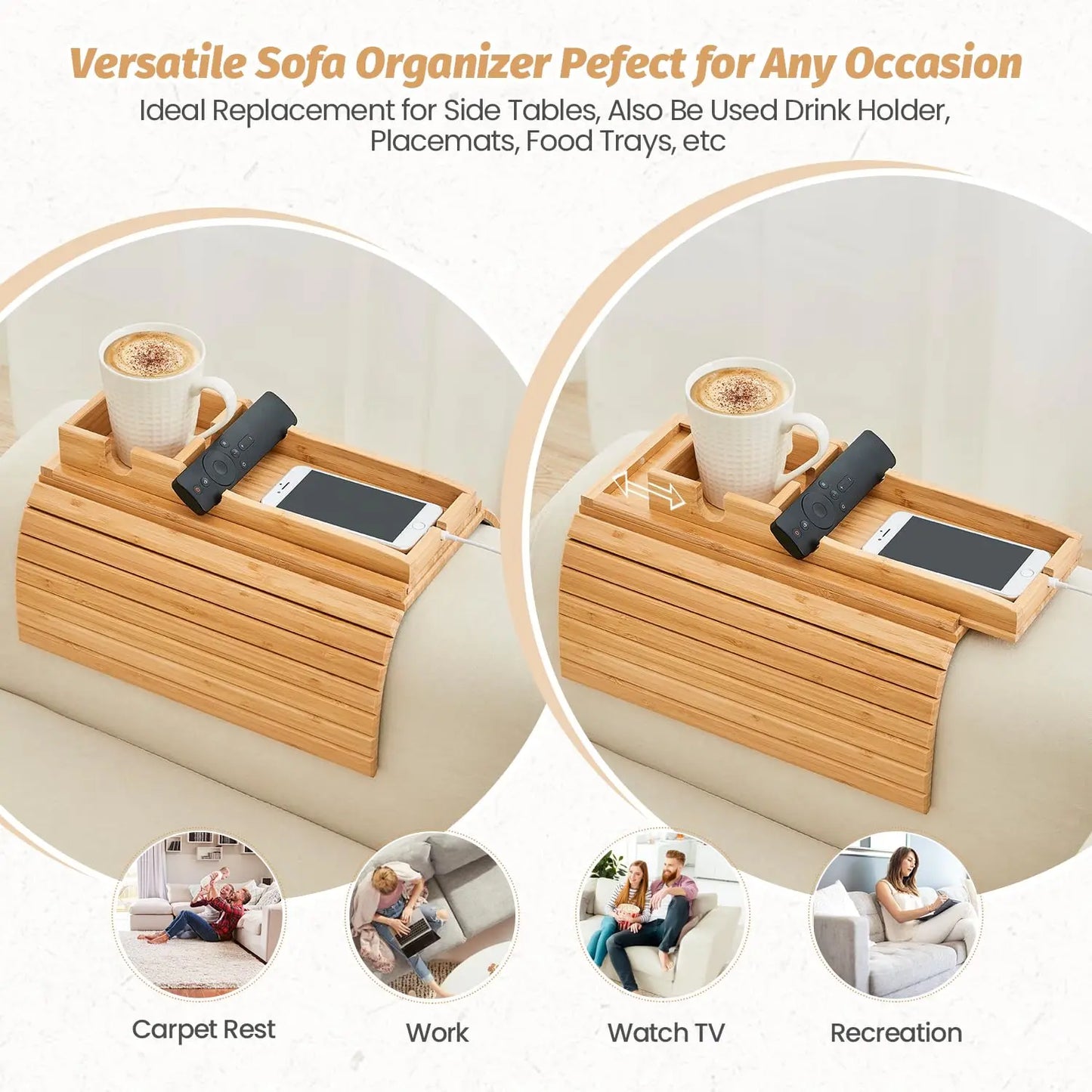 Slumblr® Bamboo Couch Cup Holder Tray Slumblr