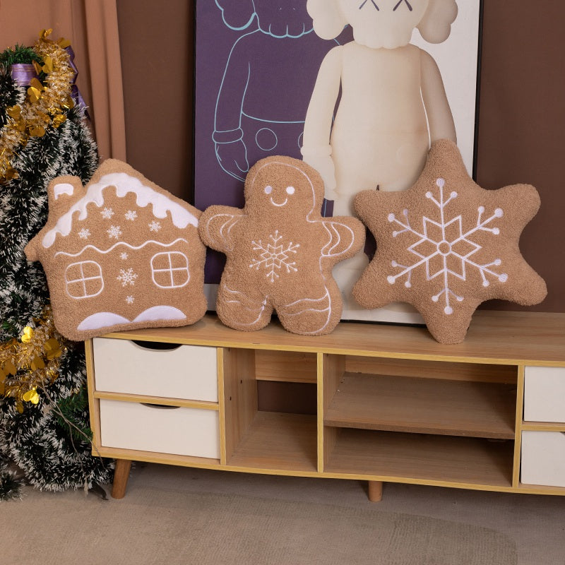 36CM Christmas Gingerbread Man Snowflake House Plush Pillow Toys Biscuit Peluche Stuffed Cookie Soft Doll Room Decoration Gifts