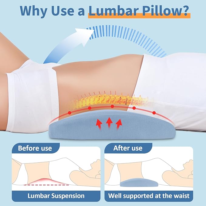 Lumbar Support Pillow for Back Pain Relief Memory Foam Comfort for Restful Sleep