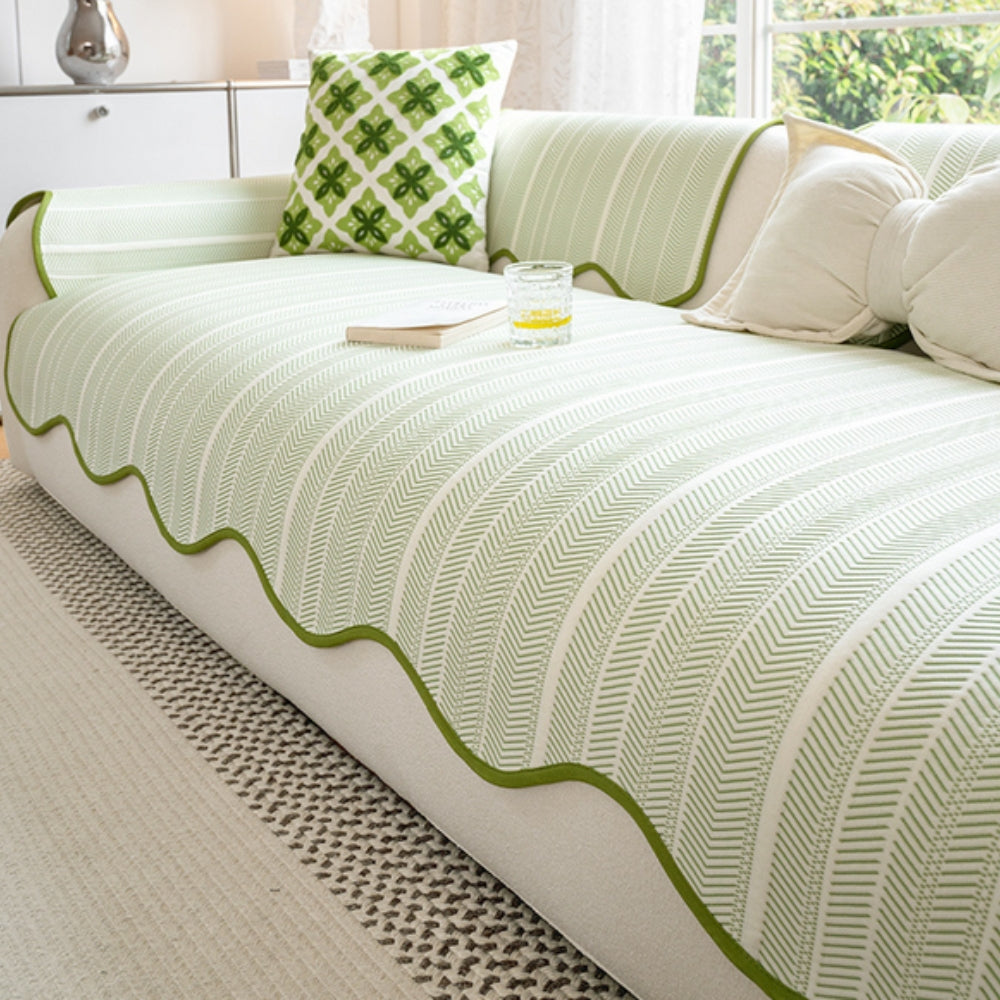 Aurivelle Herringbone Scallop Edge Sofa Cover