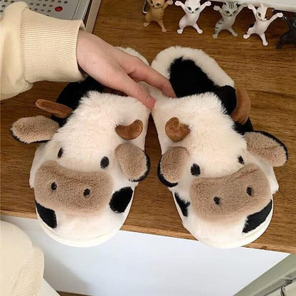 Slumblr® Cartoon Cow Plush Winter Home Slippers