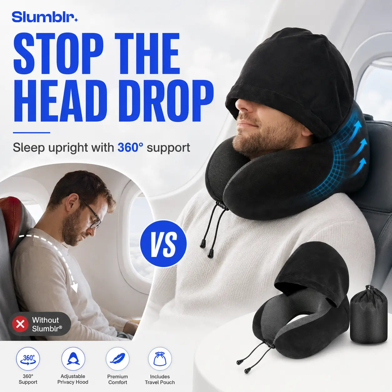 Slumblr® Hooded U-Shaped Travel Pillow