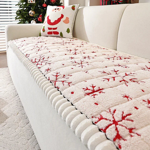 Custom Thickened Snowflake Pattern Sofa Slipcovers Factory Wholesale for Christmas Pet-Friendly Living Room Cushions