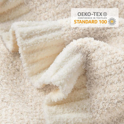 Snuggle Sac Buttery Ivory Throw Blanket for Couch, Reversible Super Soft Knitted Blankets, Cozy Knit Fuzzy Plush Lightweight.